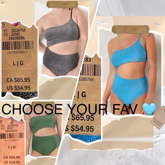 NWT VICTORIA’S SECRET/PINK ONE SHOULDER ONE PC SWIMSUIT IN SPARKLING BLACK SZ L - Picture 2 of 2